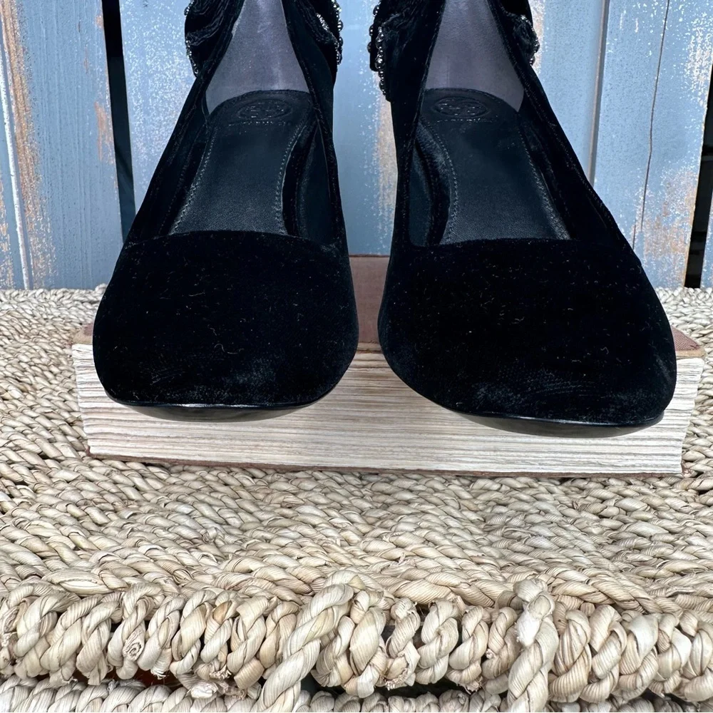 Tory Burch Josephine Velvet Rhinestone Bow Pump Black Sz 7.5 - Picture 3 of 16